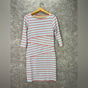 J McLaughlin Dress Womens Small Blue Orange Striped 3/4 Sleeve Sheath Jersey